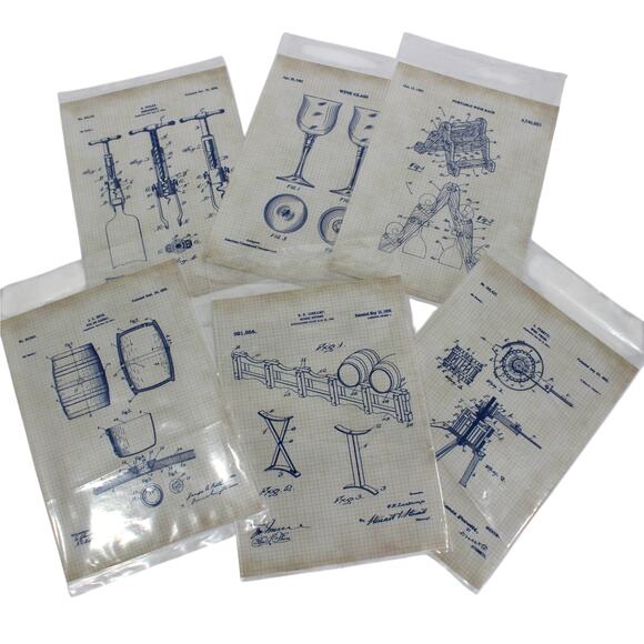 6 BAR Patent Prints 5x7" Wine Beer Keg FREE SHIPPING Antiqued Grid BlueInk Craft - Picture 10 of 11